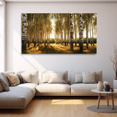 Birch Trees Sunset Painting